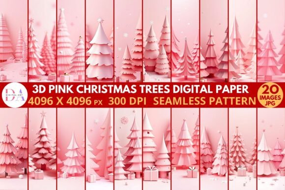 3D Pink Christmas Trees Digital Paper: A Versatile Creative Asset