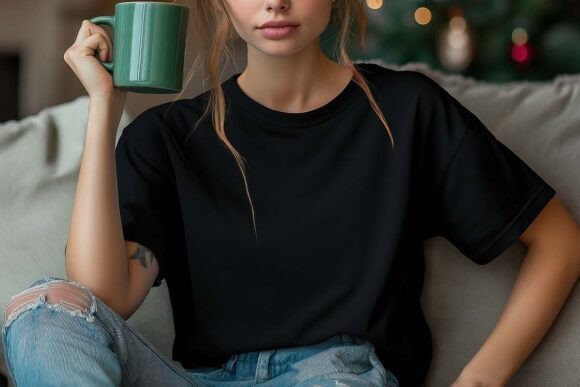 Christmas Black Shirt Mockup Girl: Elevate Your Holiday Designs with Authentic Visuals