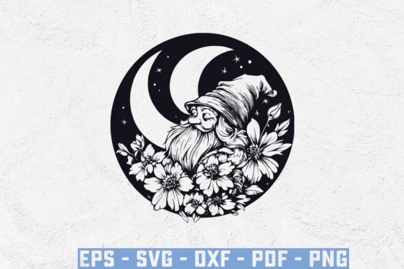 Fall Gnome and Flowers with a Moon SVG
