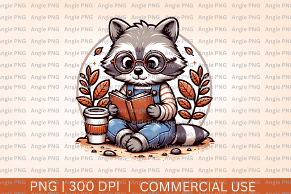 Fall Raccoon Reading, Coffee PNG Clipart: A Versatile Design Asset for Creative Projects