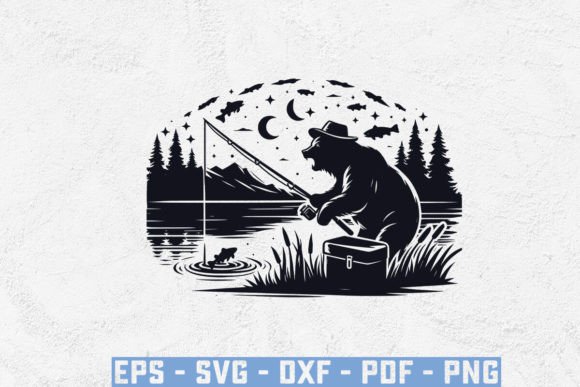 Fishing Bear Vector Silhouette SVG for Creative Projects