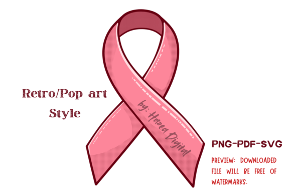 Pink Ribbon for Breast Cancer Awareness in Pop Art Style