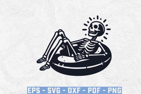 Skeleton in a Pool Floaty: Beach Scene Design Asset