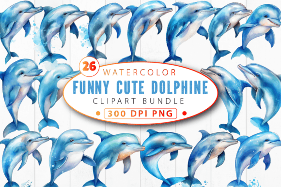The Funny Cute Dolphin Clipart Bundle