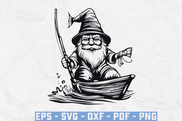 The Old Gnome Wearing a Hat With, Holding a Fishing Rod SVG: A Creative Asset for Makers and Designers