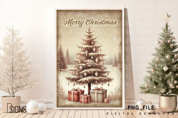 Vintage Christmas Tree Png Sign Wall Art for Festive Creations