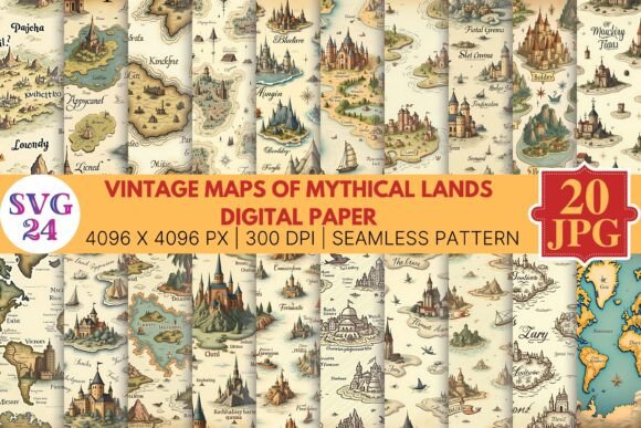 Vintage Mythical Maps Digital Paper